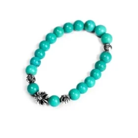 Bracciale con perline turchesi da 8 mm (4 perline d’argento) Bracciale con perline turchesi da 8 mm (4 perline d’argento)