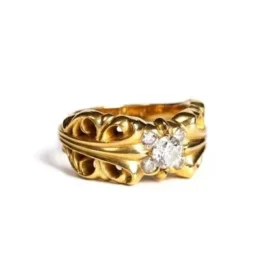 Double Floral ring in oro 22 carati con 5 diamanti