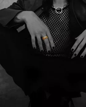 Double Floral ring in oro 22 carati con 5 diamanti