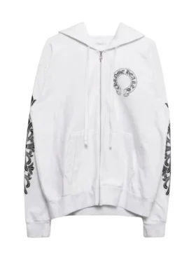Felpa con cappuccio bianca a fiori con zip a Horseshoe