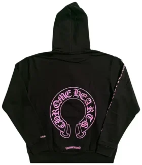 Felpa con cappuccio CH rosa e nero con logo Horse Show