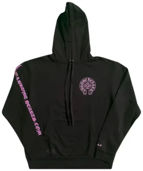 Felpa con cappuccio CH rosa e nero con logo Horse Show