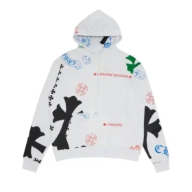 Felpa con cappuccio Chrome Hearts Stencil in bianco/multicolore