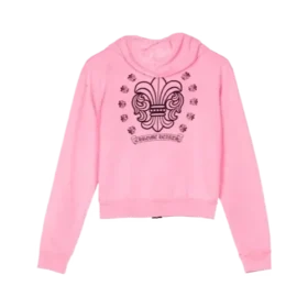 Felpa con cappuccio rosa con zip Chrome Hearts da ragazza