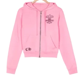 Felpa con cappuccio rosa con zip Chrome Hearts da ragazza