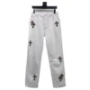 Jeans Chrome Hearts con croce leopardata bianchi Jeans Chrome Hearts con croce leopardata bianchi