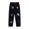 Jeans Chrome Hearts con Cross Patch blu e bianca