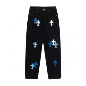 Jeans Chrome Hearts con Cross Patch blu e bianca Jeans Chrome Hearts con Cross Patch blu e bianca