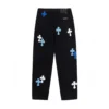 Jeans Chrome Hearts con Cross Patch blu e bianca