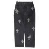 Jeans Chrome Hearts con Cross Patch in pelo di pony