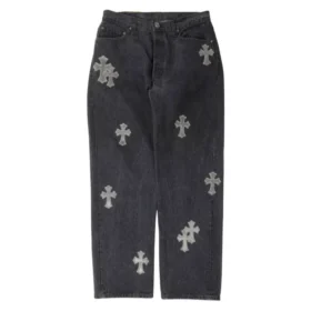 Jeans Chrome Hearts con Cross Patch in pelo di pony
