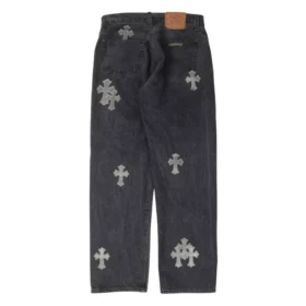 Jeans Chrome Hearts con Cross Patch in pelo di pony