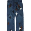 Jeans Chrome Hearts Fleur con Cross Patch sul ginocchio