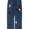 Jeans Chrome Hearts Fleur con Cross Patch sul ginocchio