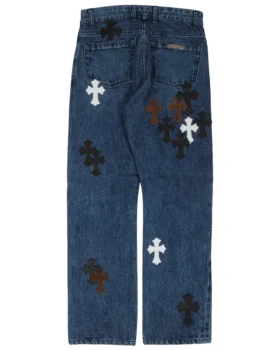 Jeans Chrome Hearts Fleur con Cross Patch sul ginocchio Jeans Chrome Hearts Fleur con Cross Patch sul ginocchio