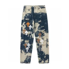 Jeans Chrome Hearts Tie Dye multicolore con croce Jeans Chrome Hearts Tie Dye multicolore con croce