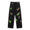 Jeans con toppe in pelle