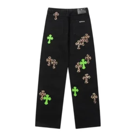 Jeans con toppe in pelle