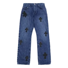 Jeans con toppe in pelle a forma di Cross Patch