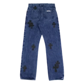 Jeans con toppe in pelle a forma di Cross Patch