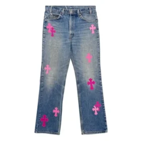 Jeans da donna in denim rosa Chrome Hearts