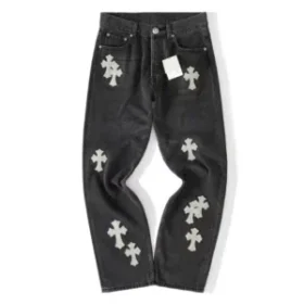 Jeans in denim Chrome Hearts con Cross Patch a croce bianca