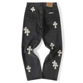 Jeans in denim Chrome Hearts con Cross Patch a croce bianca