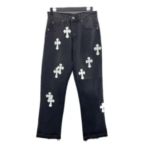 Jeans in pelle con cuciture a croce Chrome Hearts