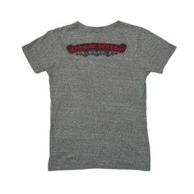 Maglietta Chrome Hearts con scollo a V e stampa sul retro, grigia/rossa