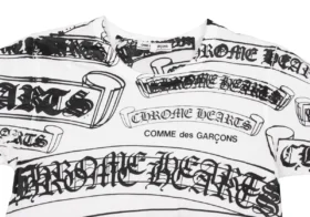 Maglietta stampata Chrome Hearts Comme Des Garcons, bianca e nera