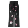 Pantaloni in pelle Chrome Hearts Fleur con Cross Patch sul ginocchio Pantaloni in pelle Chrome Hearts Fleur con Cross Patch sul ginocchio