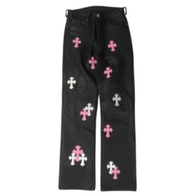 Pantaloni in pelle Chrome Hearts Fleur con Cross Patch sul ginocchio