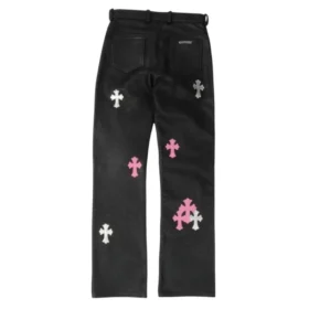 Pantaloni in pelle Chrome Hearts Fleur con Cross Patch sul ginocchio